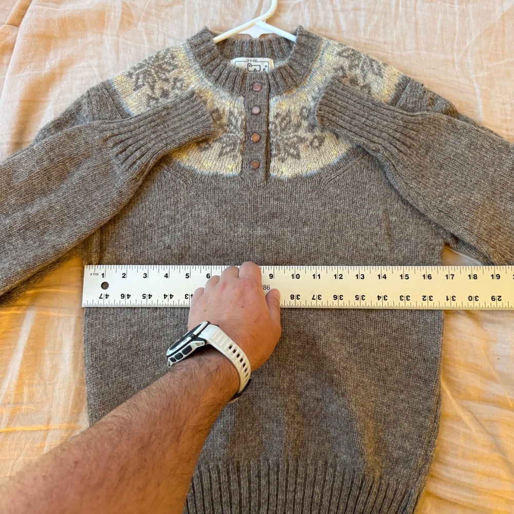 Woolrich Vintage Fair Isle Wool Henley Sweater Brown Snowflake Nordic Womens - Picture 6 of 6